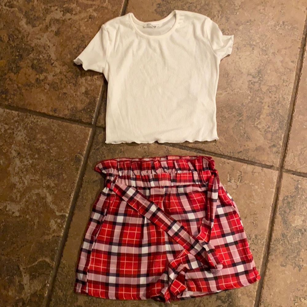 Girls plaid shorts outfit